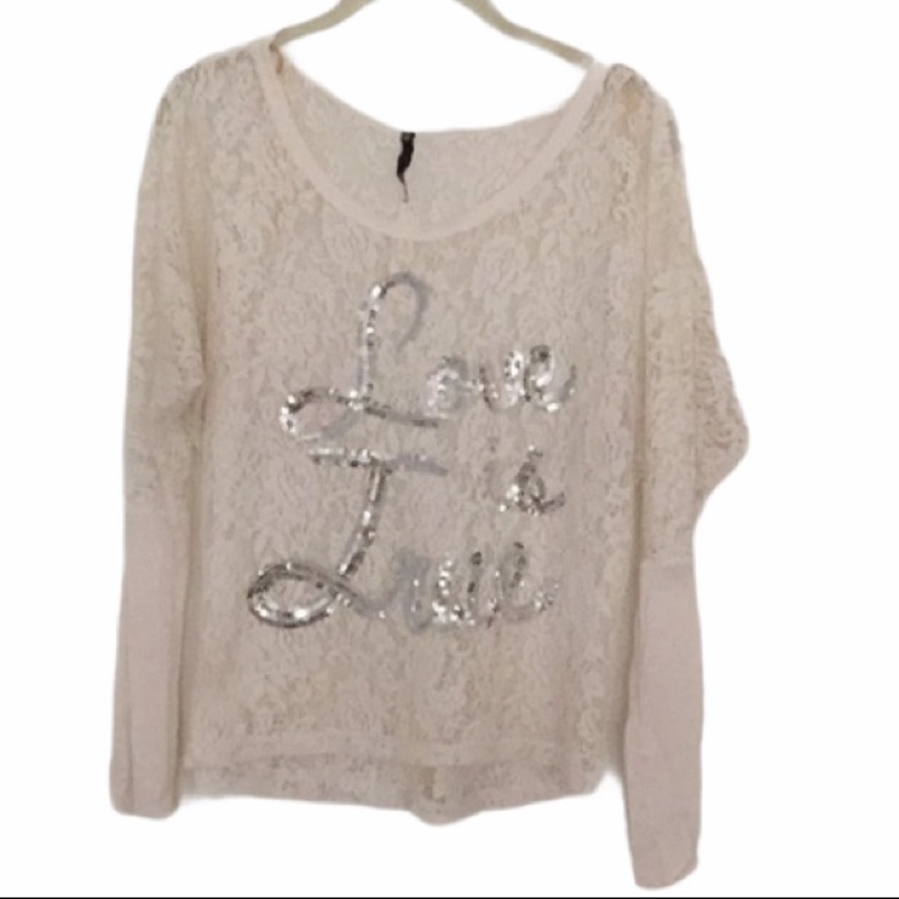 LOVE culture white lace with silver sequins